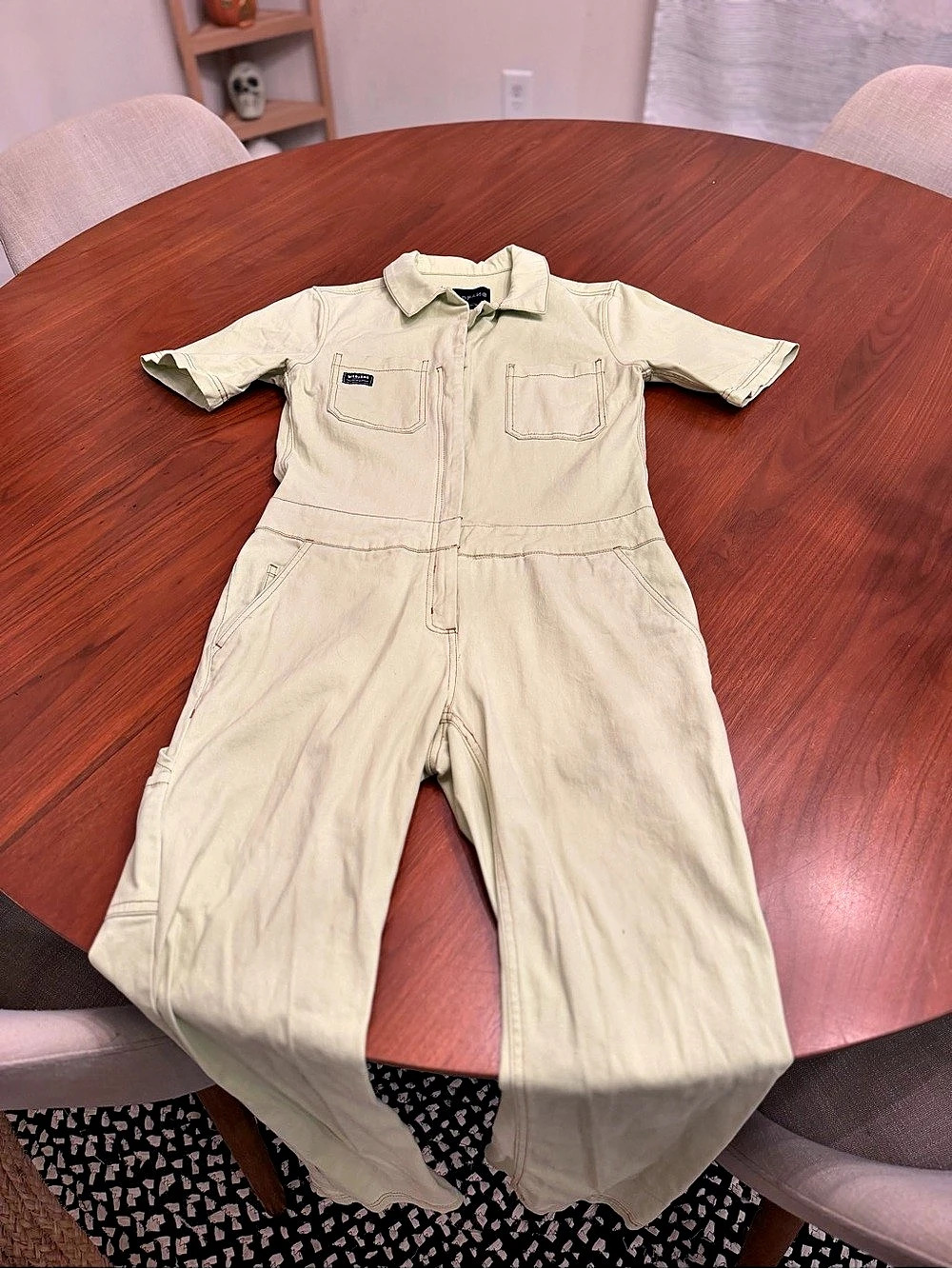 WILDFANG The Essential Short Sleeve Coverall Utility Jumpsuit in Cream Small